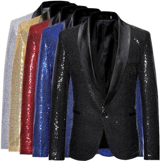 Heidi-Mode - Glänzendes goldenes Squin-Glitz mit Knopf fleece wasserdichter Herren Blazer