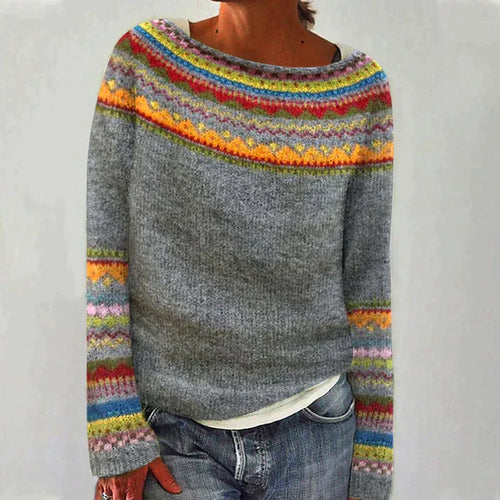 Retro-Pullover mit langen Ärmeln und Print