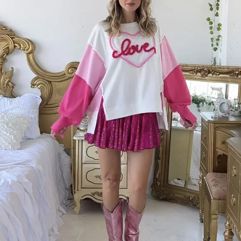 Sweatshirt mit Farbblockdesign und 'Love'-Stickerei