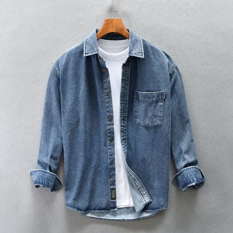 Heidi-Mode - Stilvoll und Komfortabel Retro Gewaschen Denim Hemd für Männer