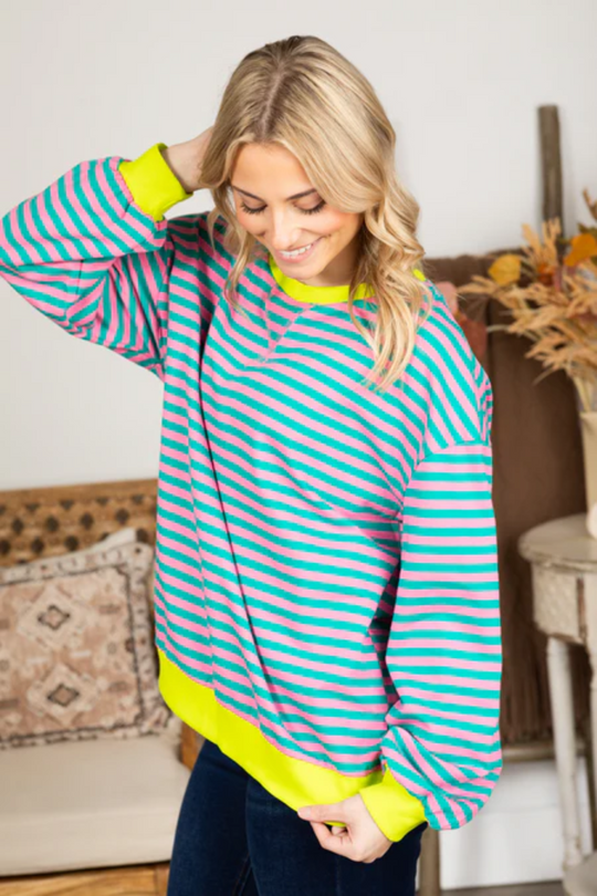 Heidi-Mode | Kontraststreifen Rundhalspullover Ideal für den Winter