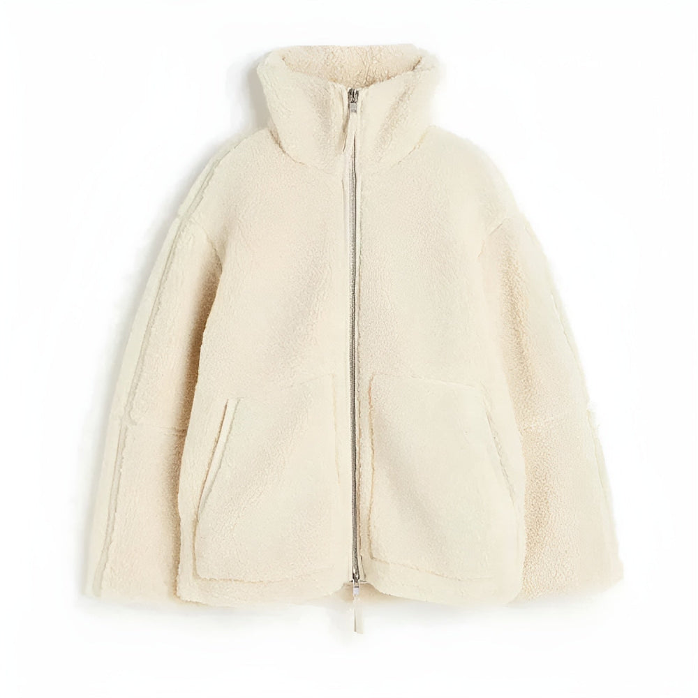 Heidi-Mode | Damen Teddy Fleece Jacke mit Stehkragen, Reißverschluss und Seitentaschen, Lockerer Schnitt