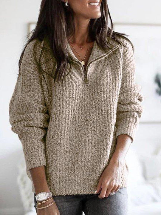 Heidi-Mode | Comfortabele Gebreide Trui Met Rits Voor Dames