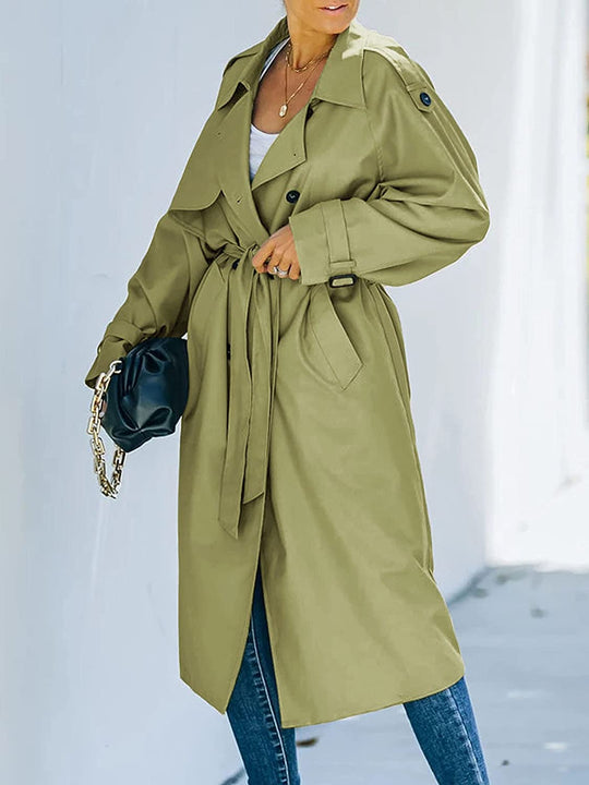 Heidi-Mode | Damen Zweireiher Trenchcoat Lang
