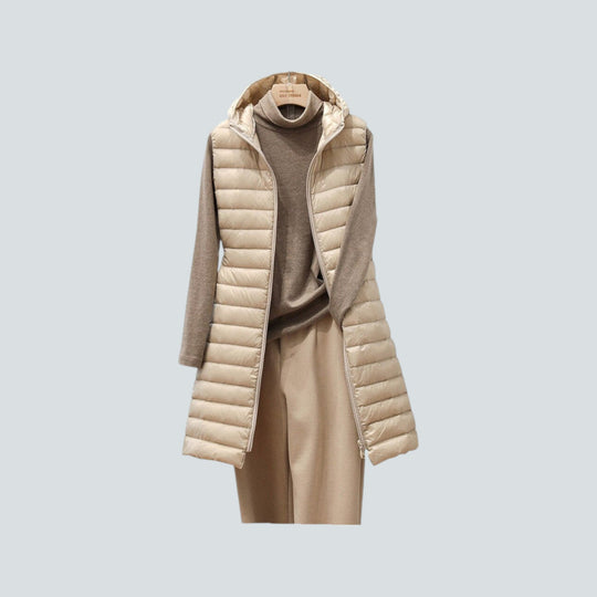 Heidi-Mode | Lange Puffer Weste - Stepp Kapuzen ärmellose Jacke - Warme isolierte Schicht