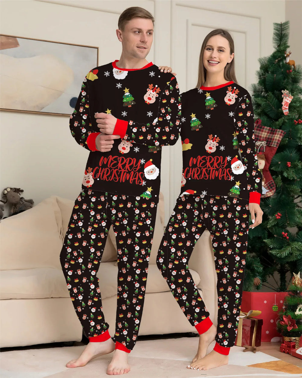 Heidi-Mode | Familienweihnachten Pyjama-Set mit Rehweihnachtsmann