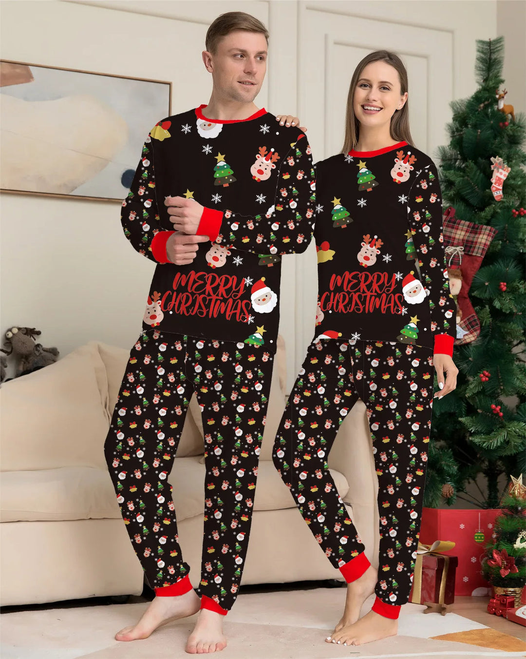 Heidi-Mode | Familienweihnachten Pyjama-Set mit Rehweihnachtsmann