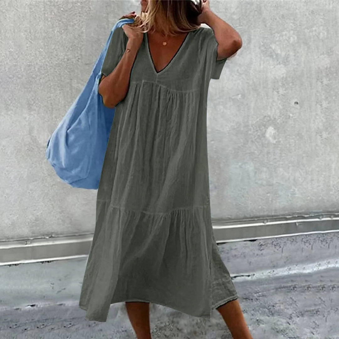 Heidi-Mode | Lässiges V-Ausschnitt Kleid Damen