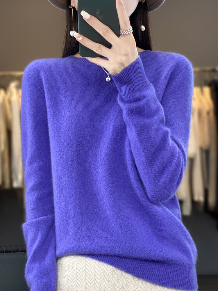 HeidiMode - Blauer Pullover Mit O-Ausschnitt Aus Bequemer Wolle Und Kaschmir