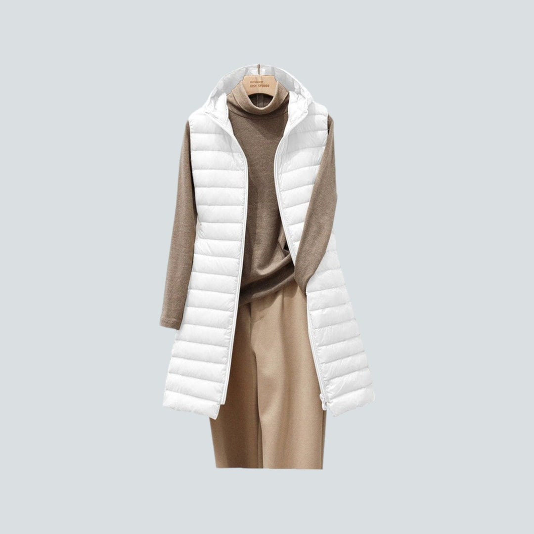 Heidi-Mode | Lange Puffer Weste - Stepp Kapuzen ärmellose Jacke - Warme isolierte Schicht