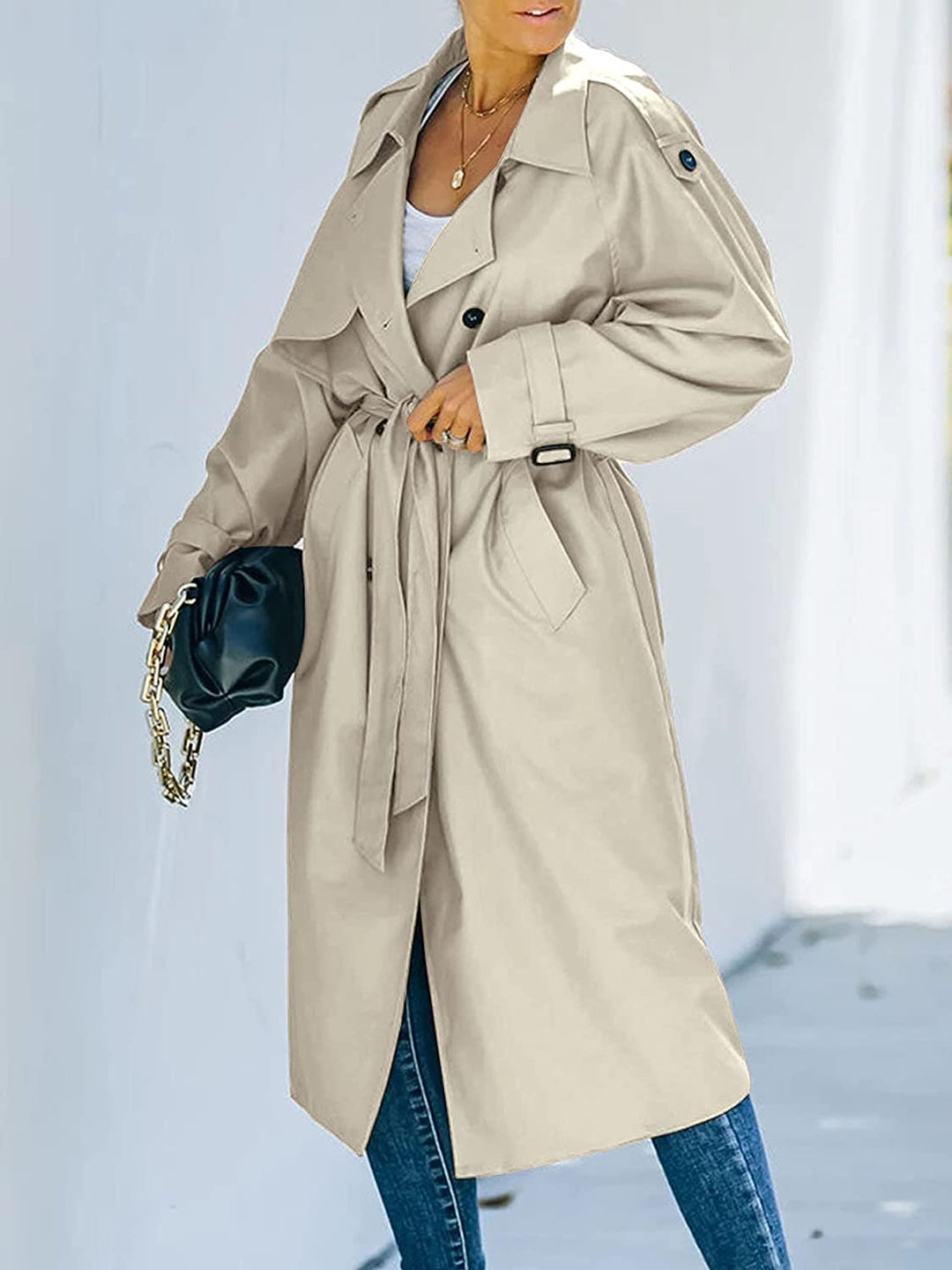 Heidi-Mode | Damen Zweireiher Trenchcoat Lang