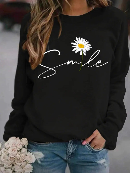 Heidi-Mode | Runder Kragen Pullover mit Smile Print für Frauen