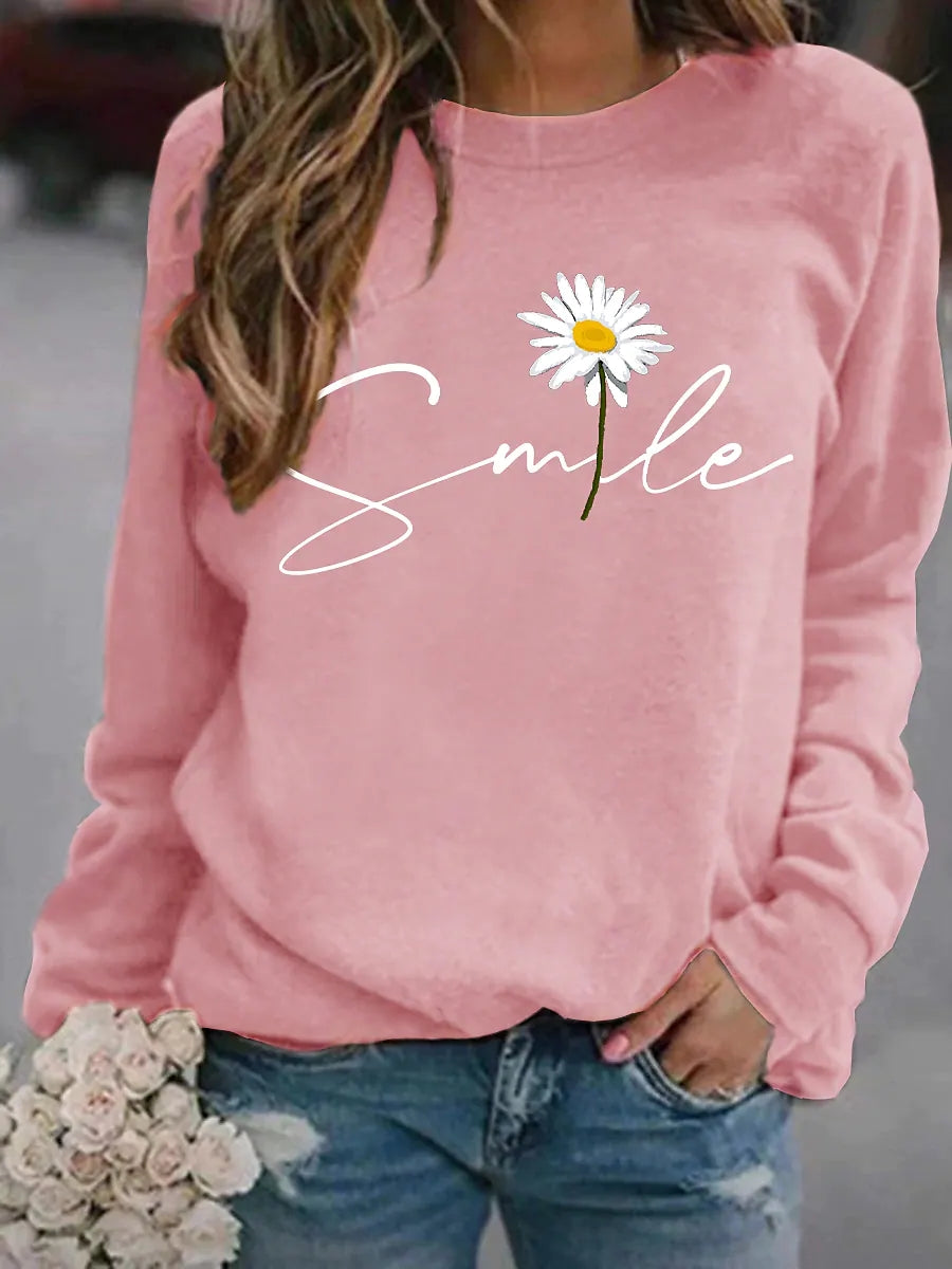Heidi-Mode | Runder Kragen Pullover mit Smile Print für Frauen