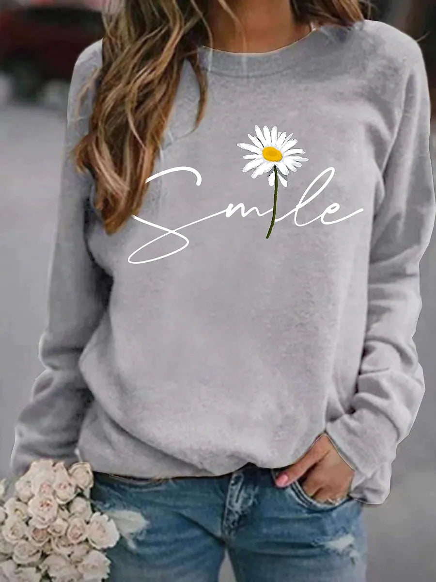 Heidi-Mode | Runder Kragen Pullover mit Smile Print für Frauen