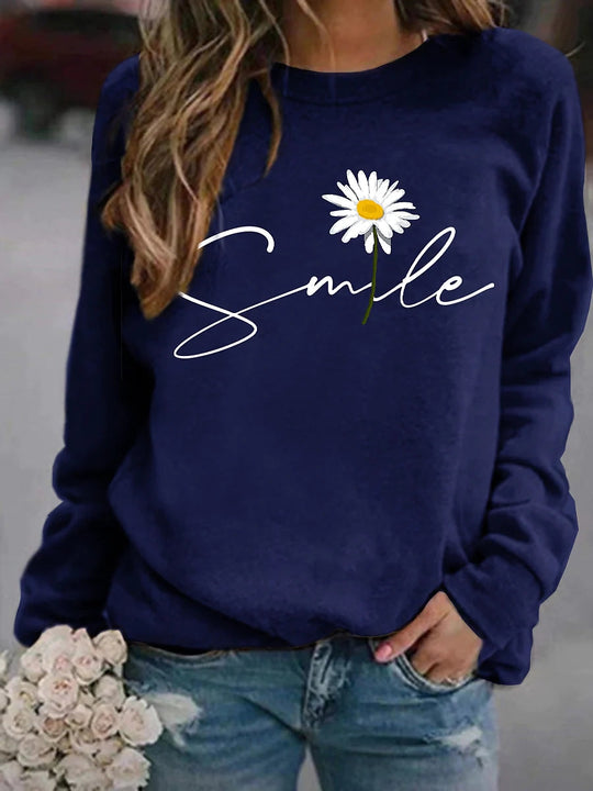 Heidi-Mode | Runder Kragen Pullover mit Smile Print für Frauen