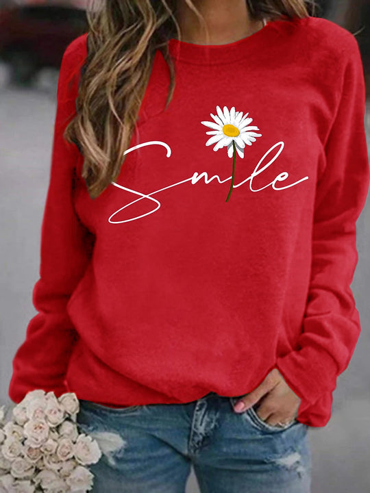 Heidi-Mode | Runder Kragen Pullover mit Smile Print für Frauen