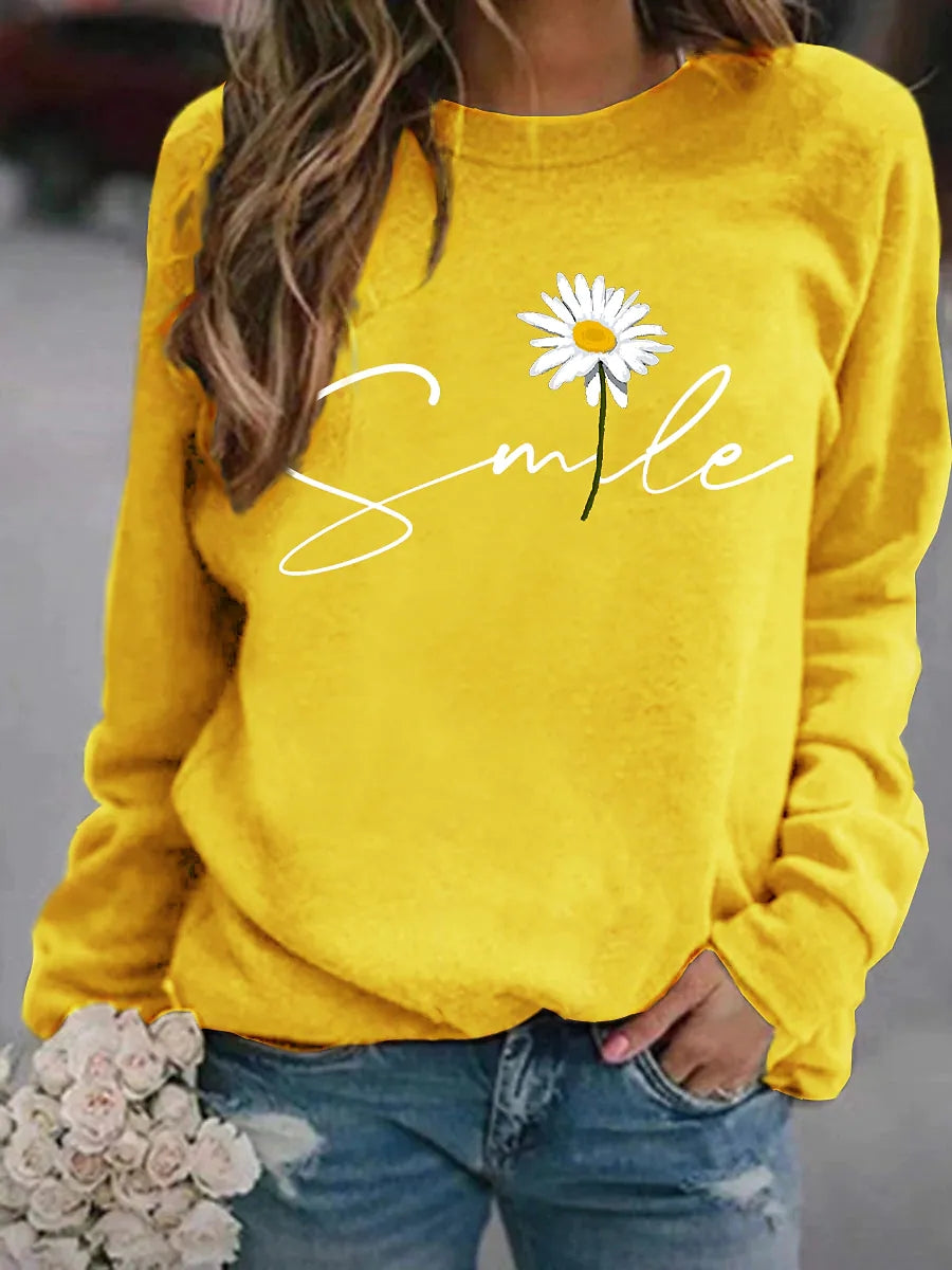 Heidi-Mode | Runder Kragen Pullover mit Smile Print für Frauen
