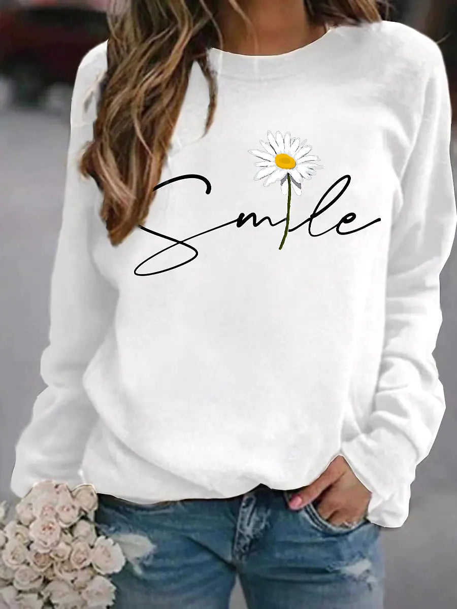 Heidi-Mode | Runder Kragen Pullover mit Smile Print für Frauen