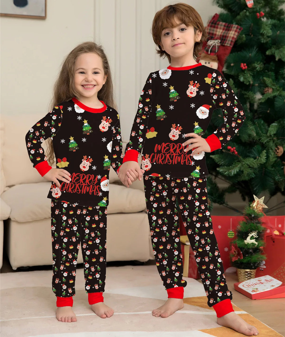 Heidi-Mode | Familienweihnachten Pyjama-Set mit Rehweihnachtsmann