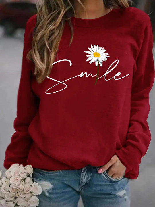 Heidi-Mode | Runder Kragen Pullover mit Smile Print für Frauen