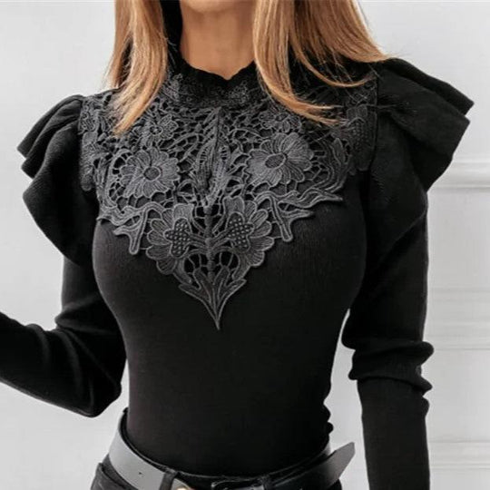 Heidi-Mode - Pullover mit Rollkragen, Rüschen und Spitzendetails