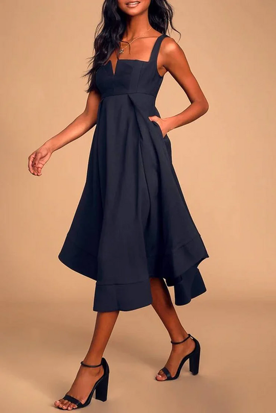 Midi-Kleid mit hoher Taille und quadratischem Ausschnitt für Damen | Jannine