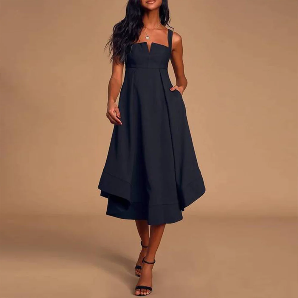 Midi-Kleid mit hoher Taille und quadratischem Ausschnitt für Damen | Jannine