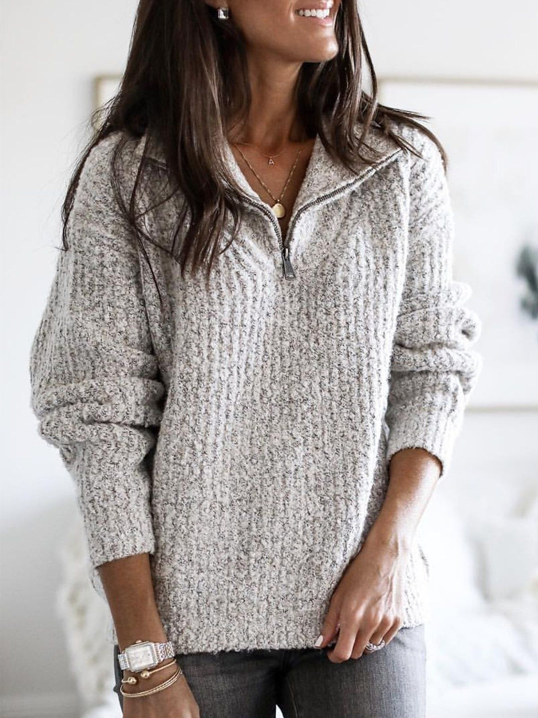 Heidi-Mode | Comfortabele Gebreide Trui Met Rits Voor Dames