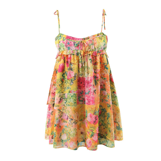 Fließendes Camisole-Kleid mit Aquarell-Blumenmuster