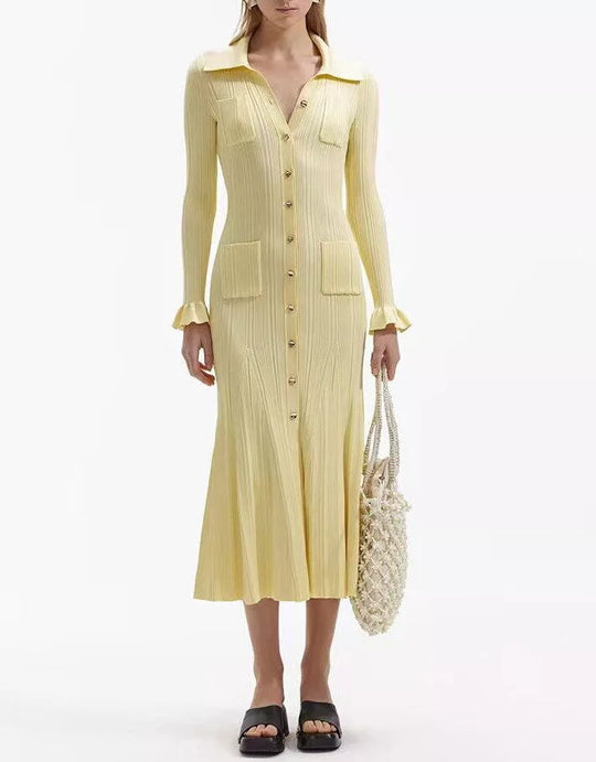 Heidi-Mode | Langarmige Mermaid Maxikleid Gelb