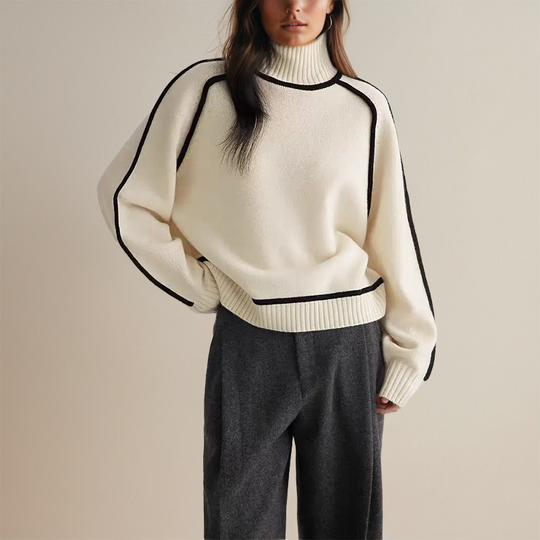 Heidi-Mode | Luxus Rollkragenpullover mit Kontrastdetails