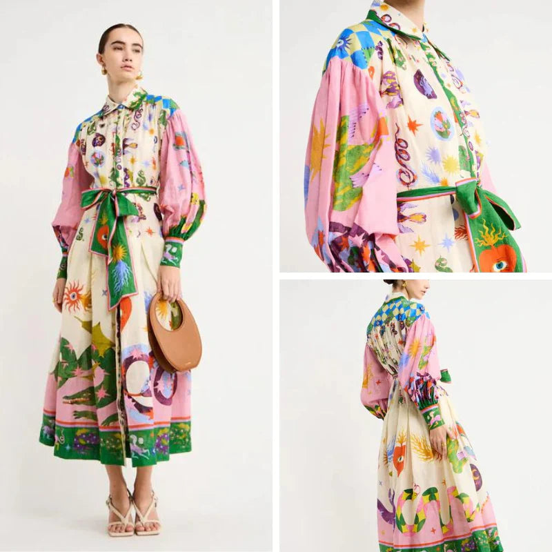 ein langes Vintage-Stil Kleid mit Print