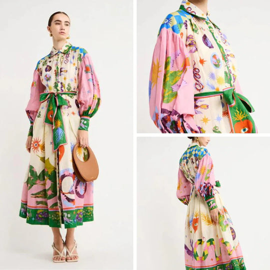 ein langes Vintage-Stil Kleid mit Print