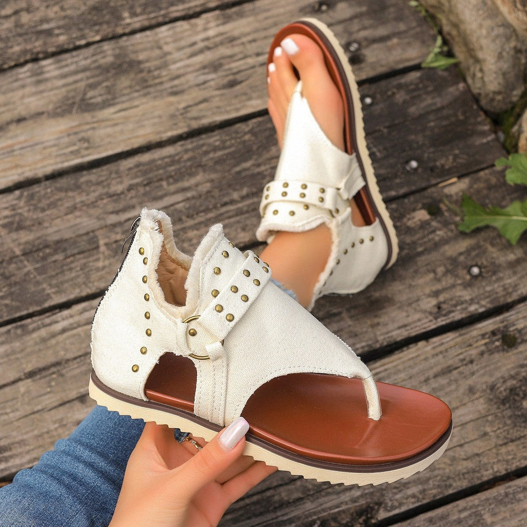 Heidi-Mode | Nieten Rohsaum Flache Sandalen