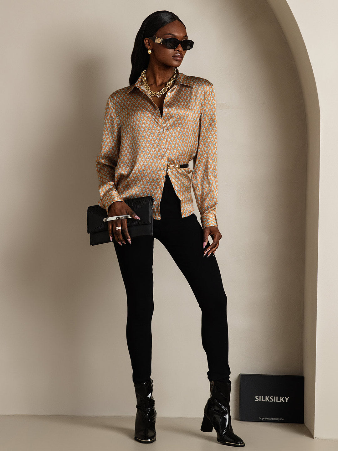 Heidi-Mode | Damen Seiden Basis Militär Revers Hemd