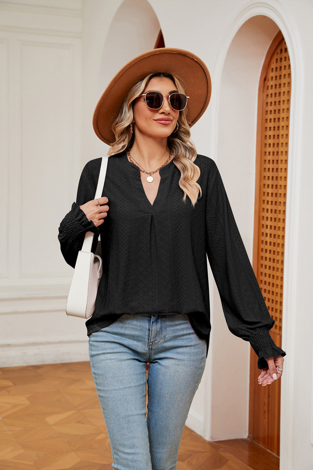 Heidi-Mode | Notchkragen Volant Ärmel Bluse
