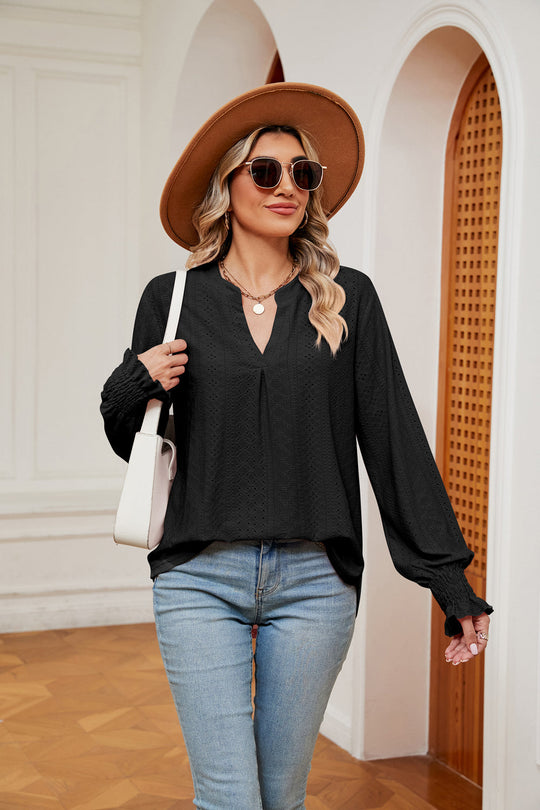 Heidi-Mode | Notchkragen Volant Ärmel Bluse