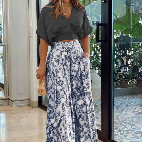 Heidi Mode | Zweiteiliges Set mit V-Ausschnitt und Hose mit weitem Bein