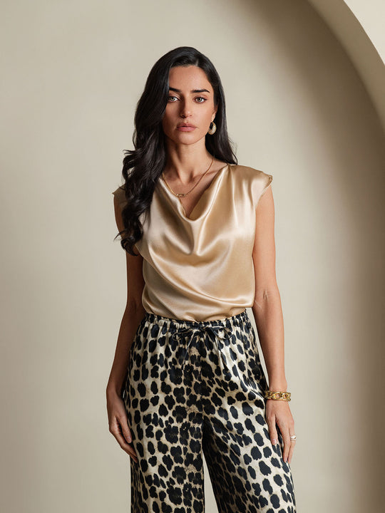 Heidi-Mode | Seiden Kappenärmel Halskragen Tanktop Bluse