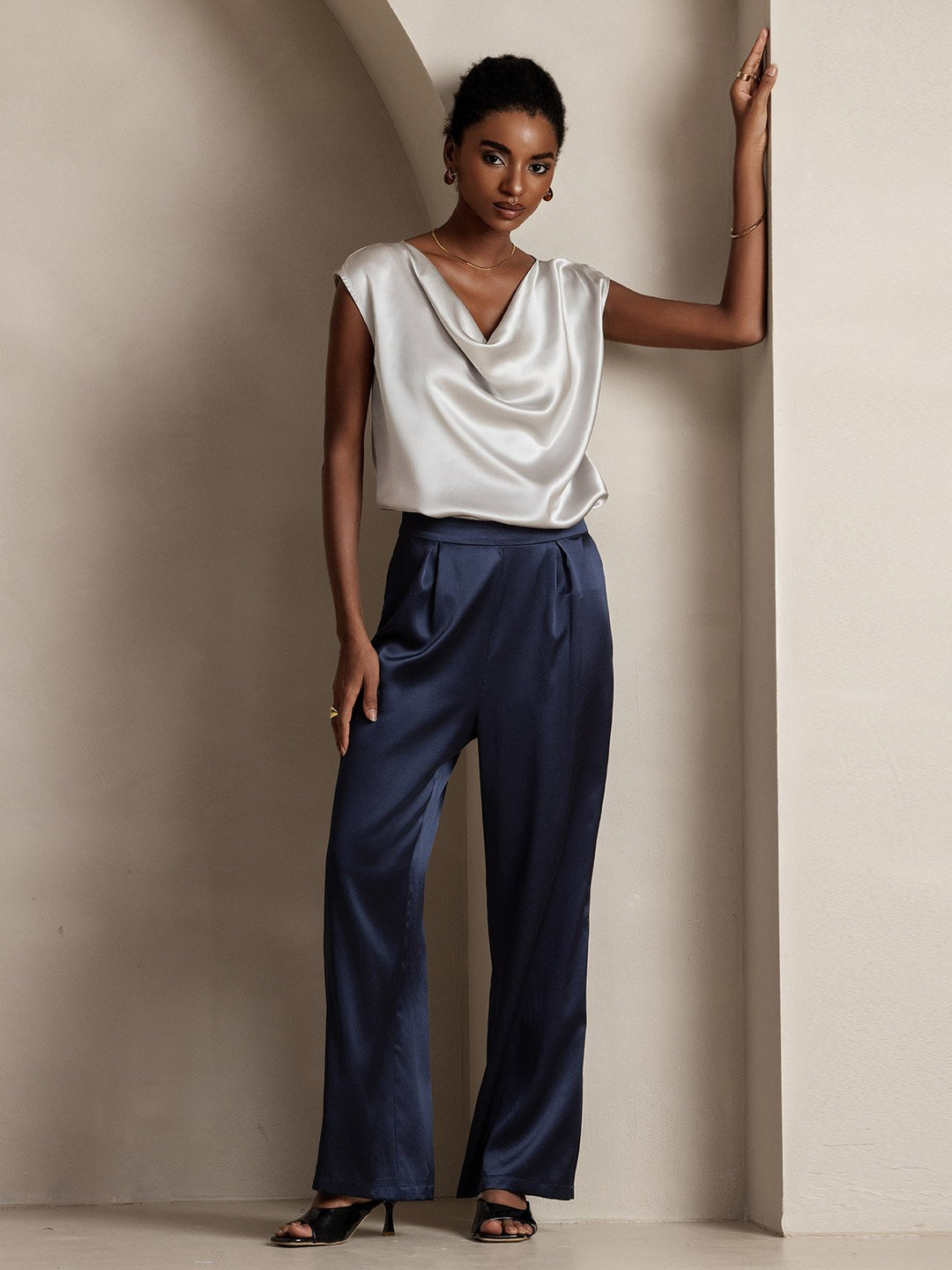 Heidi-Mode | Seiden Kappenärmel Halskragen Tanktop Bluse
