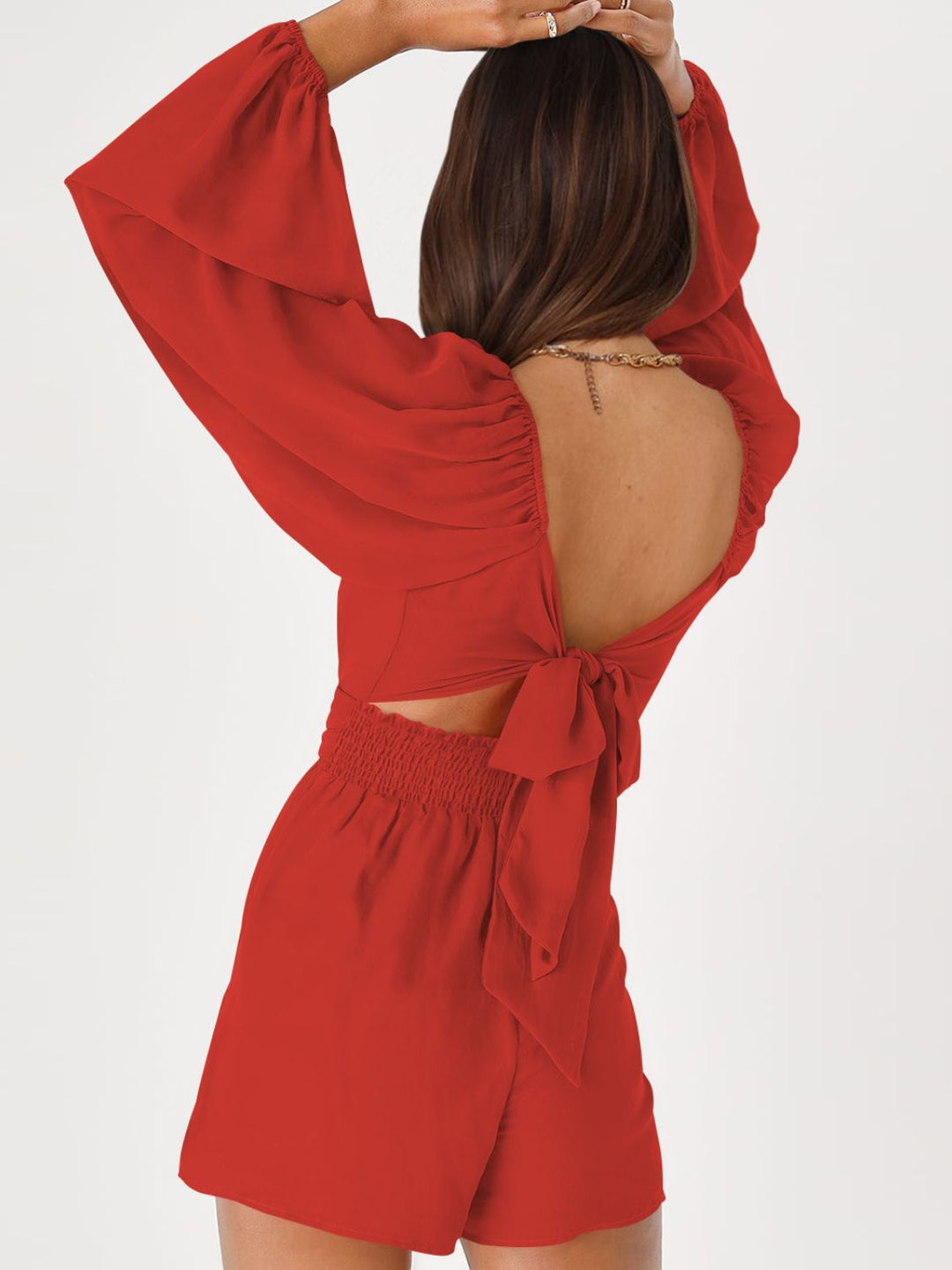 Heidi-Mode | Tie Back Smocked Ballonärmel Overall