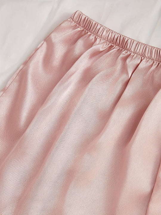 Heidi-Mode | Satin 4-teiliger Pyjama-Set mit Spitzenbesatz für Frauen - Ideal für alle Jahreszeiten