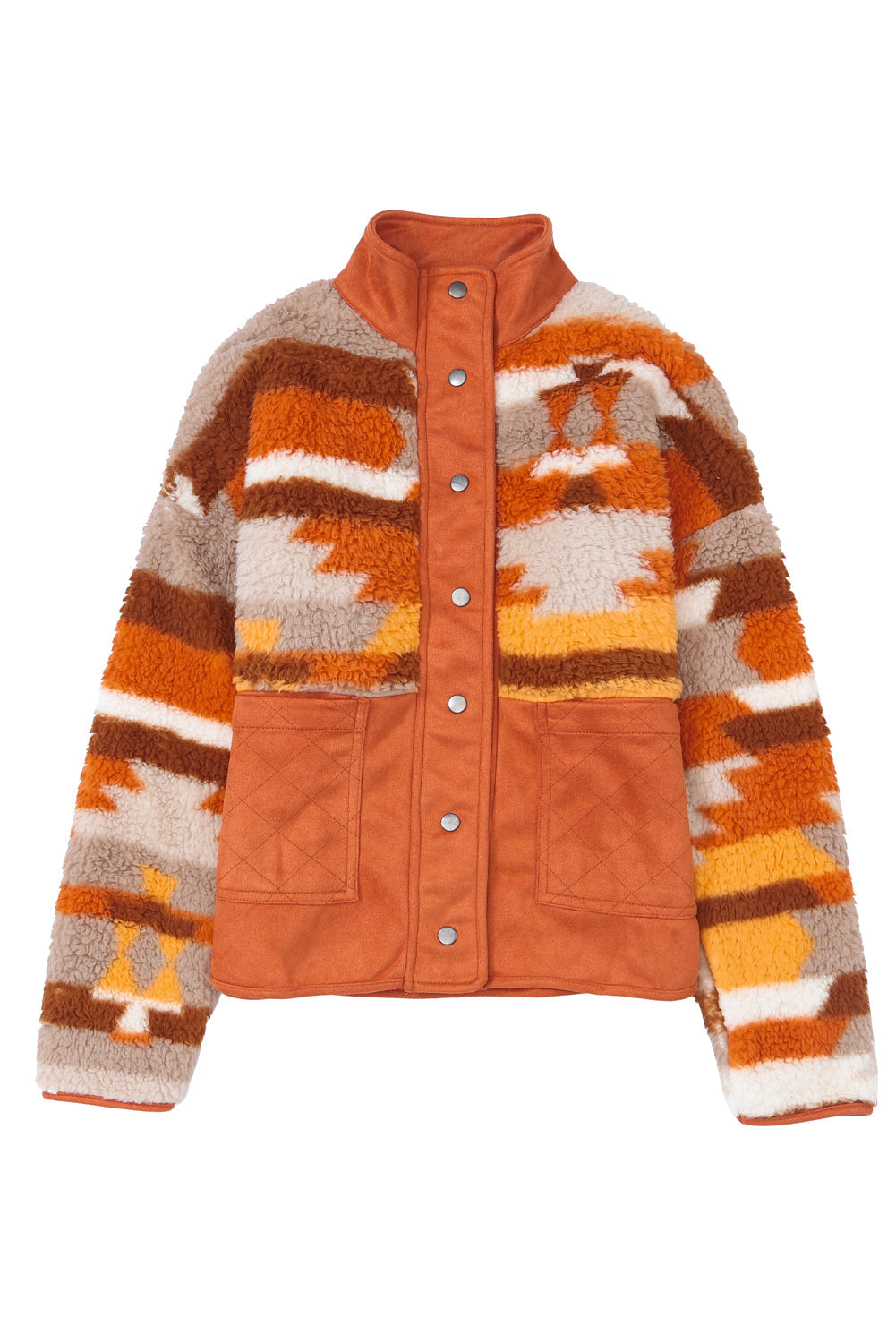 Gesteppte Azteken-Pelzjacke Mit Aufgesetzten Taschen