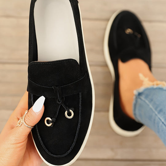 Heidi-Mode | Damen Mokassins mit Fransen und Eisenring, Slip-On Schuhe mit Rundem Zehen