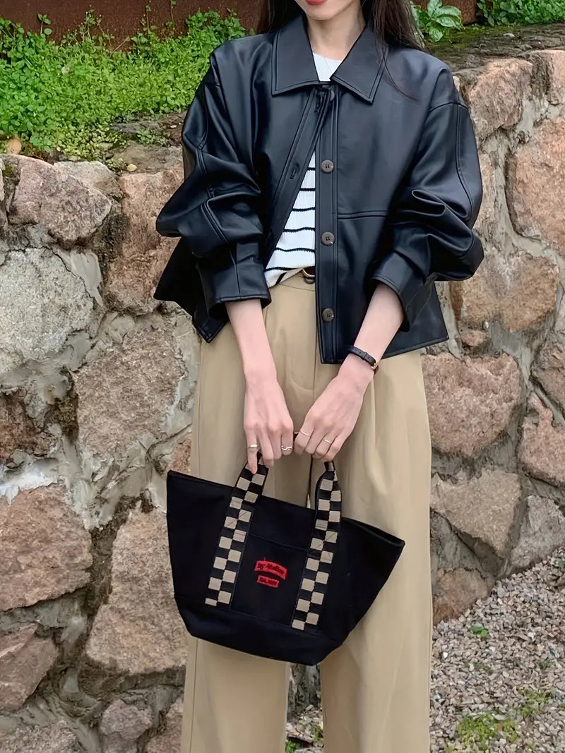 Gekürzte Lederjacke mit Taschen