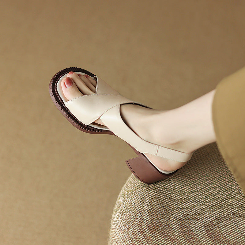 Heidi-Mode | Mid Heel Plus Size 40 41 Breite Riemen Offene Zehe Retro Sandalen