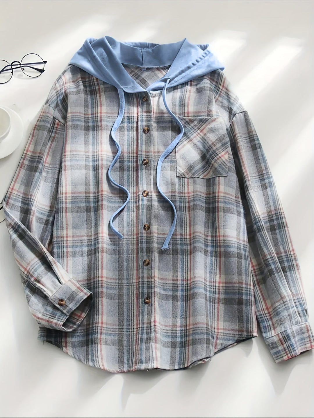 Heidi-Mode | Karierte Jacke mit Kapuze Baumwolle und Polyester Leger und Komfortabel