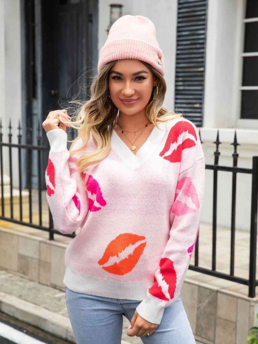 Heidi-Mode | Lip V-Ausschnitt Drop Shoulder Pullover
