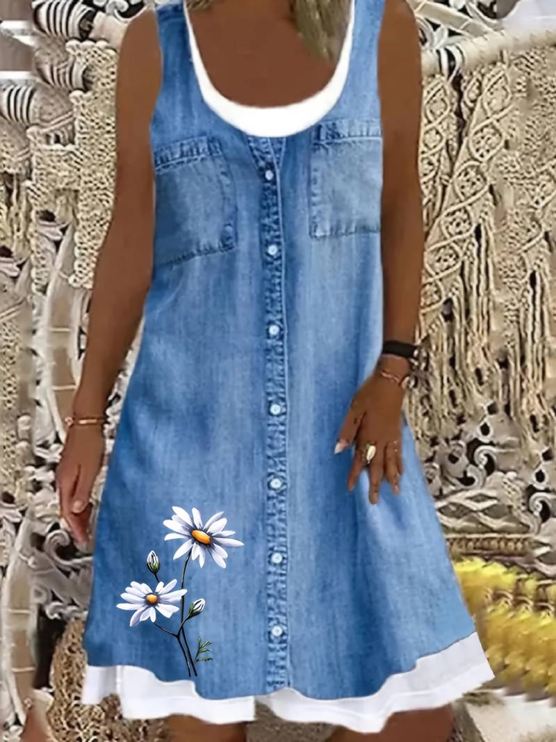 Bedrucktes Denim-Kleid