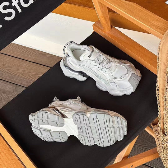 Heidi-Mode | Echtes Leder Plattform Lässige Verblasste Effekt Klobige Sneakers Frauen